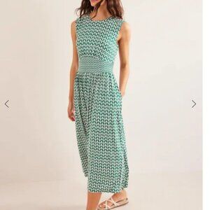 Boden Womens 14R Midi Maxi Dress Sleeveless Green White Floral Tulip Knit DO583